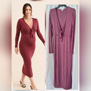 Maternity Odette Tie-Front Dress Ripe Berry Red Jersey Knit